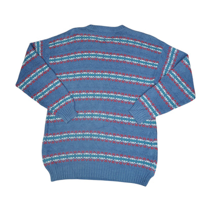 Vintage Cotton Knitwear Sweater Retro Pattern Blue Small