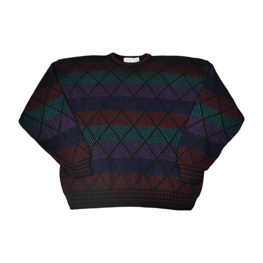 Vintage Knitwear Sweater Diamond Pattern Multi Large