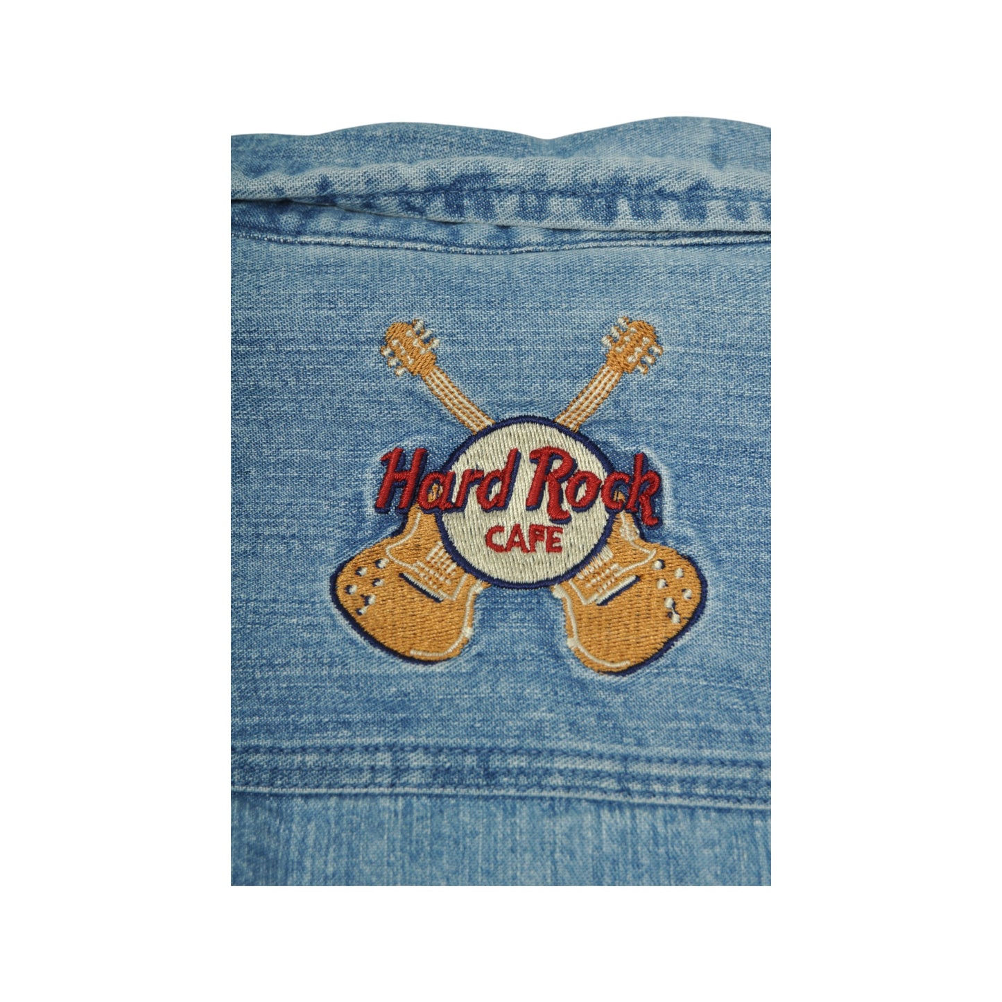 Vintage Hard Rock Café Denim Shirt Long Sleeved Blue Large