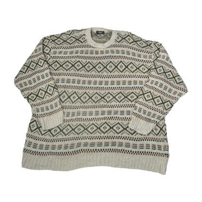 Vintage Rundhals Strickpullover Retro Muster Beige XL