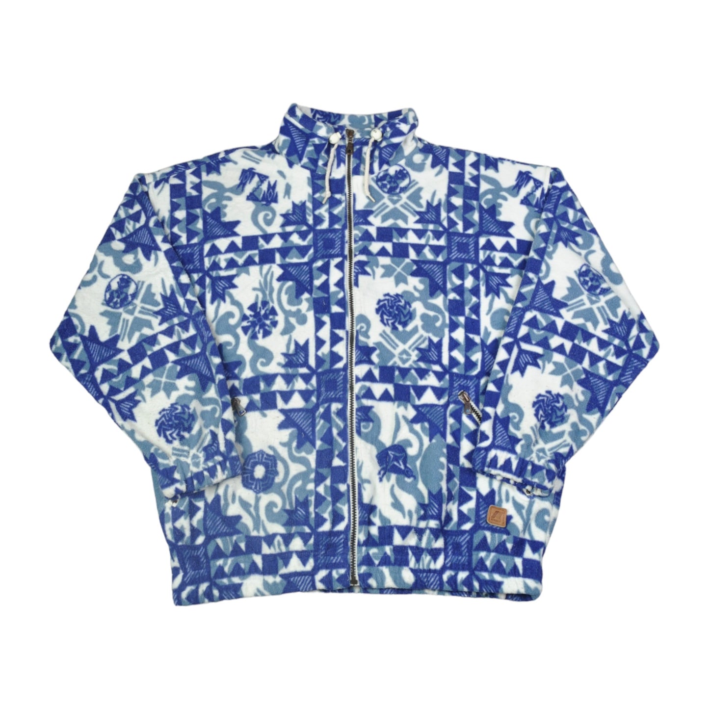 Vintage K-WAY Jacket Fleece Retro Pattern Blue Large