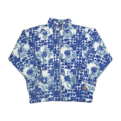 Vintage K-WAY Jacket Fleece Retro Pattern Blue Large