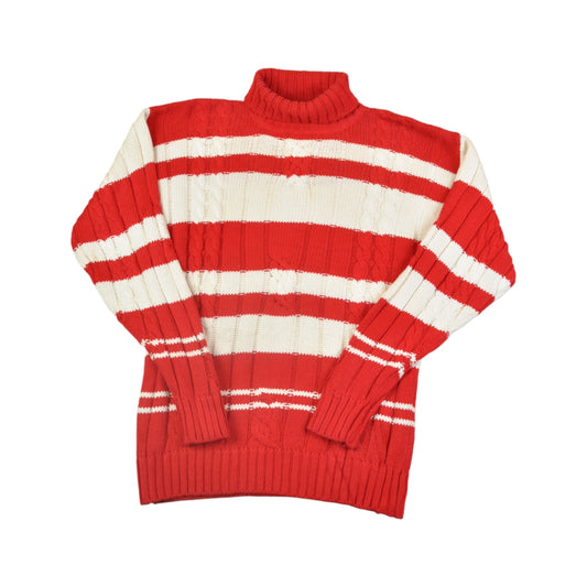 Vintage GAP Knitwear Roll Neck Sweater Retro Stripe Pattern Red/White Small