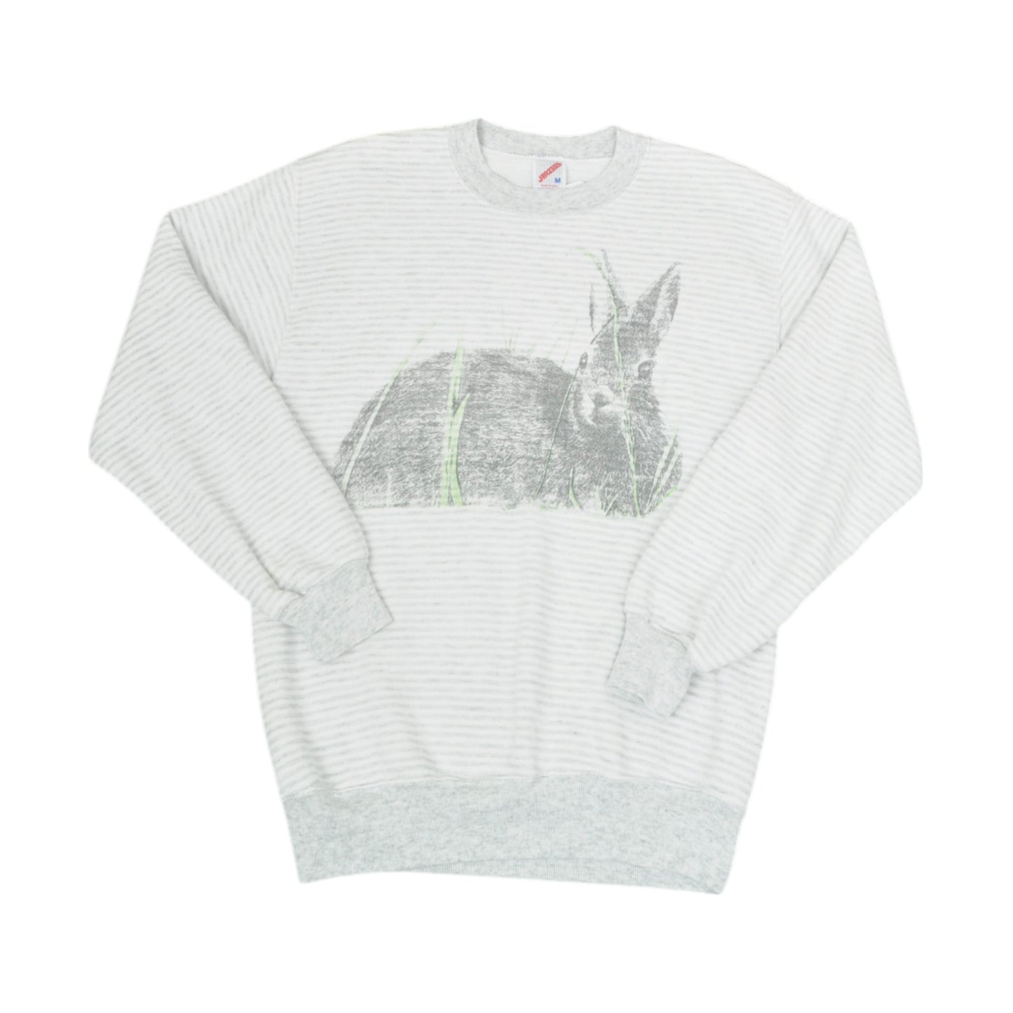 Vintage Rabbit Sweatshirt Striped Pattern White Ladies Small