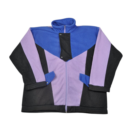 Vintage Fleece Jacket Block Colour Purple Medium