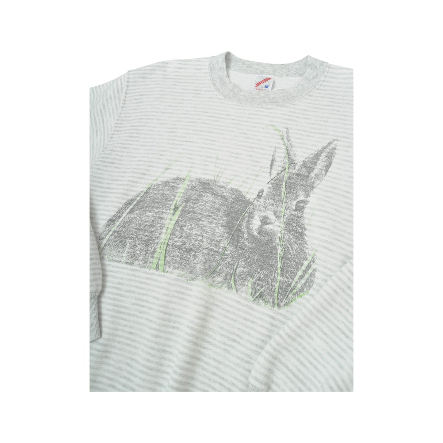 Vintage Rabbit Sweatshirt Striped Pattern White Ladies Small