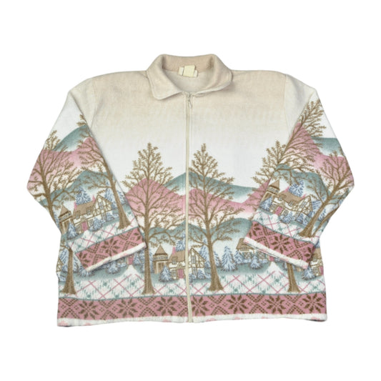 Vintage Fleece Jacket Landscape Pattern Multi Ladies Medium