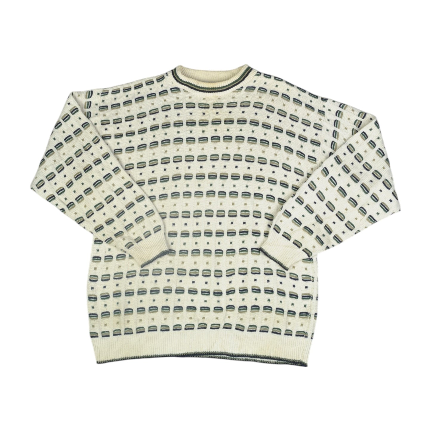 Vintage Cotton Knitwear Sweater Retro Pattern Beige Medium