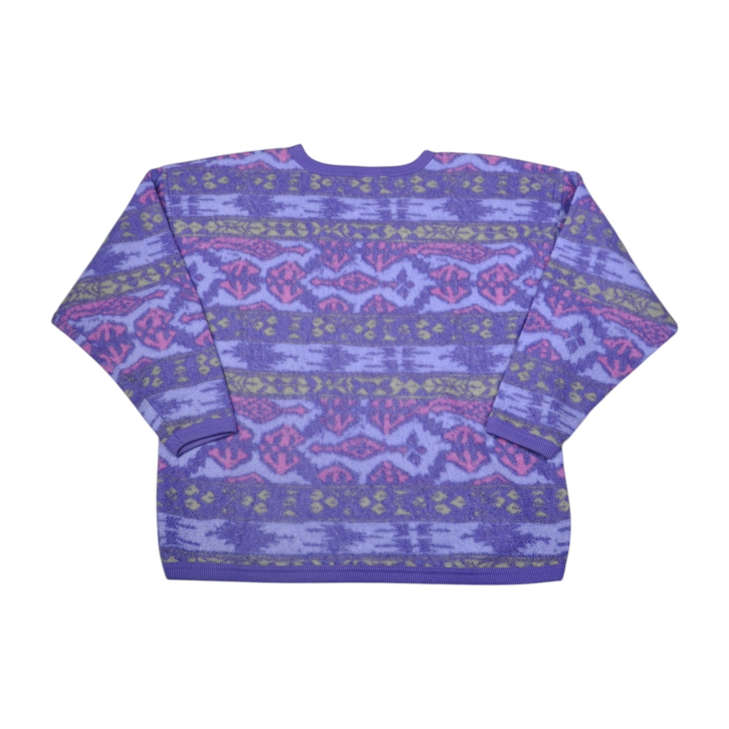 Vintage Fleece Sweatshirt Retro Pattern Purple Ladies XL