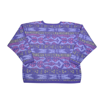 Vintage Fleece Sweatshirt Retro Pattern Purple Ladies XL