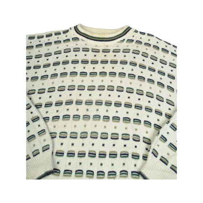 Vintage Cotton Knitwear Sweater Retro Pattern Beige Medium