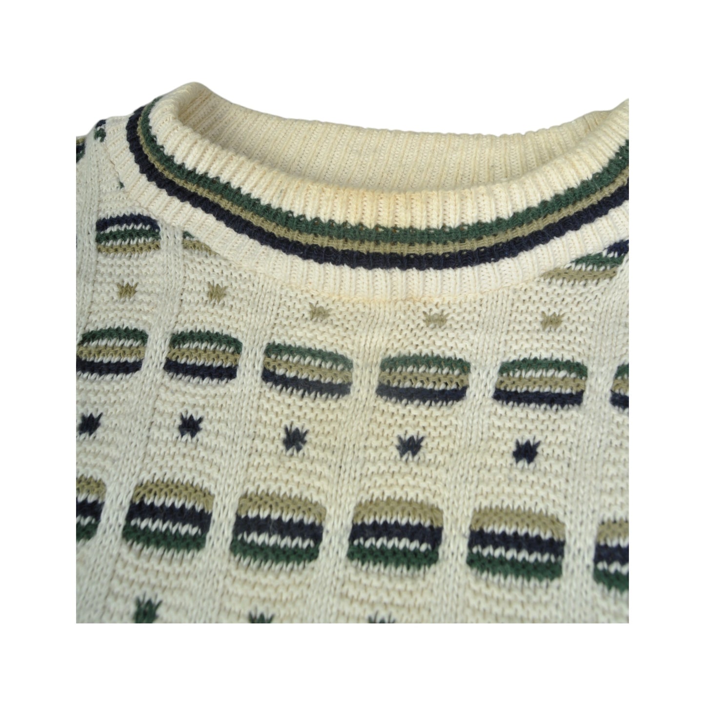 Vintage Cotton Knitwear Sweater Retro Pattern Beige Medium