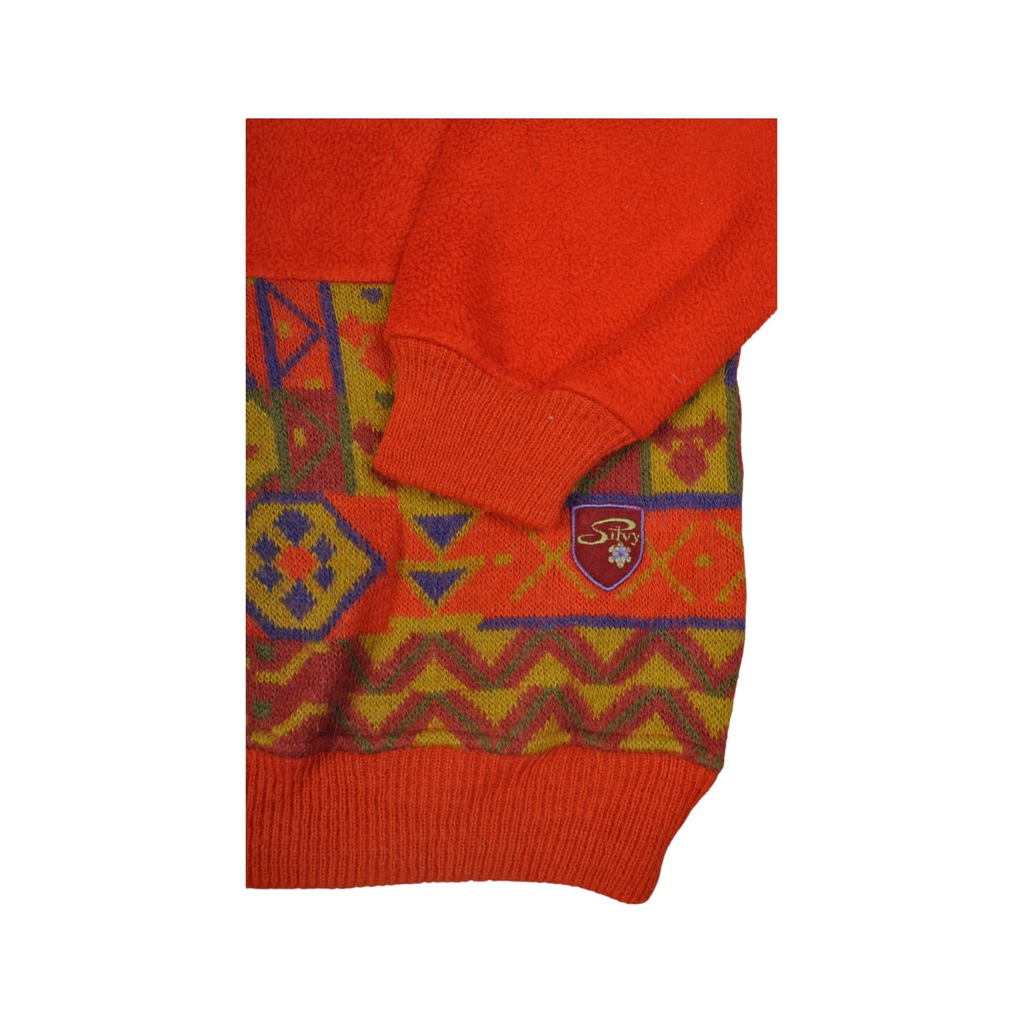 Vintage Silvy Fleece 1/4 Press Stud Retro Pattern Orange Medium