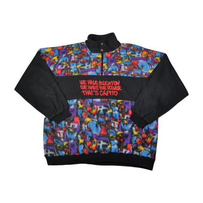 Vintage Fleece 1/4 Zip Retro Pattern Multi XXL