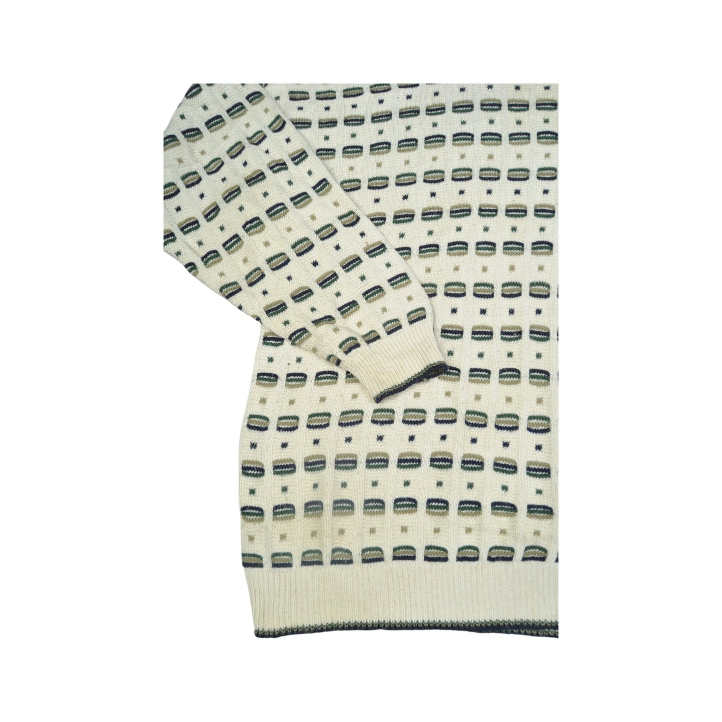 Vintage Cotton Knitwear Sweater Retro Pattern Beige Medium