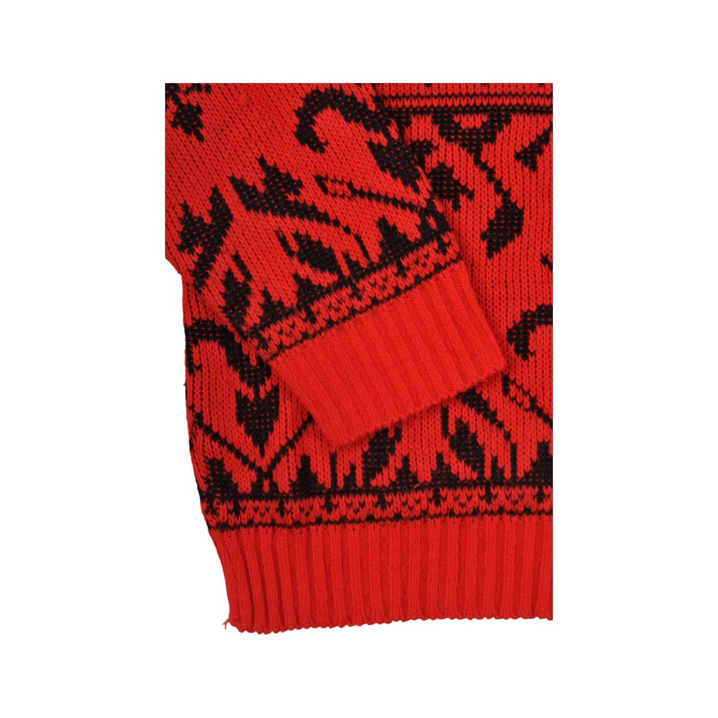 Vintage Knitted Jumper Retro Pattern Red/Black Ladies Medium