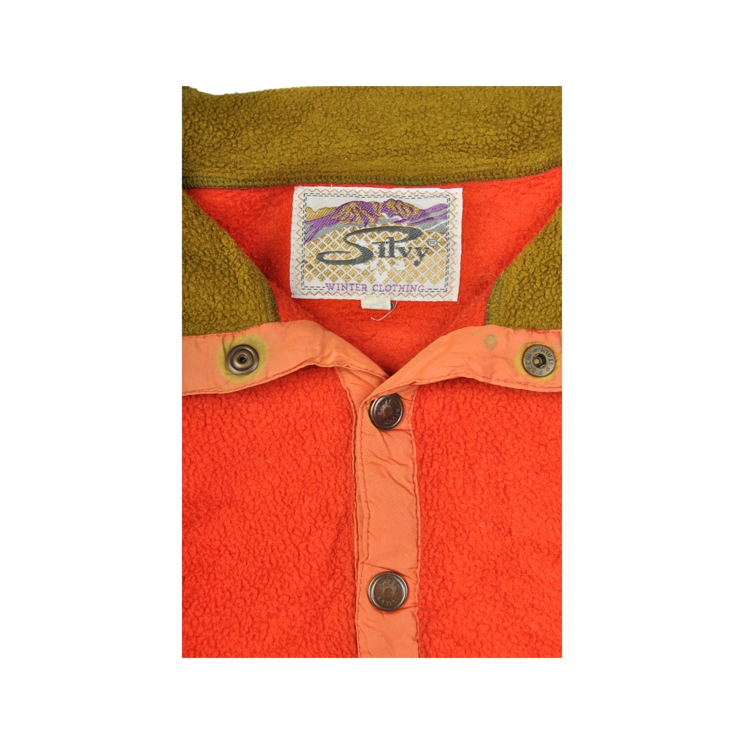 Vintage Silvy Fleece 1/4 Press Stud Retro Pattern Orange Medium