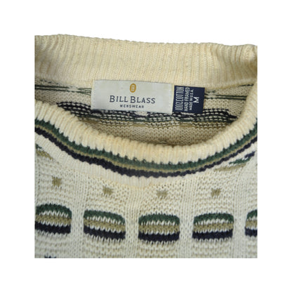 Vintage Cotton Knitwear Sweater Retro Pattern Beige Medium