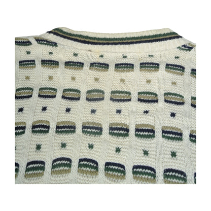 Vintage Cotton Knitwear Sweater Retro Pattern Beige Medium