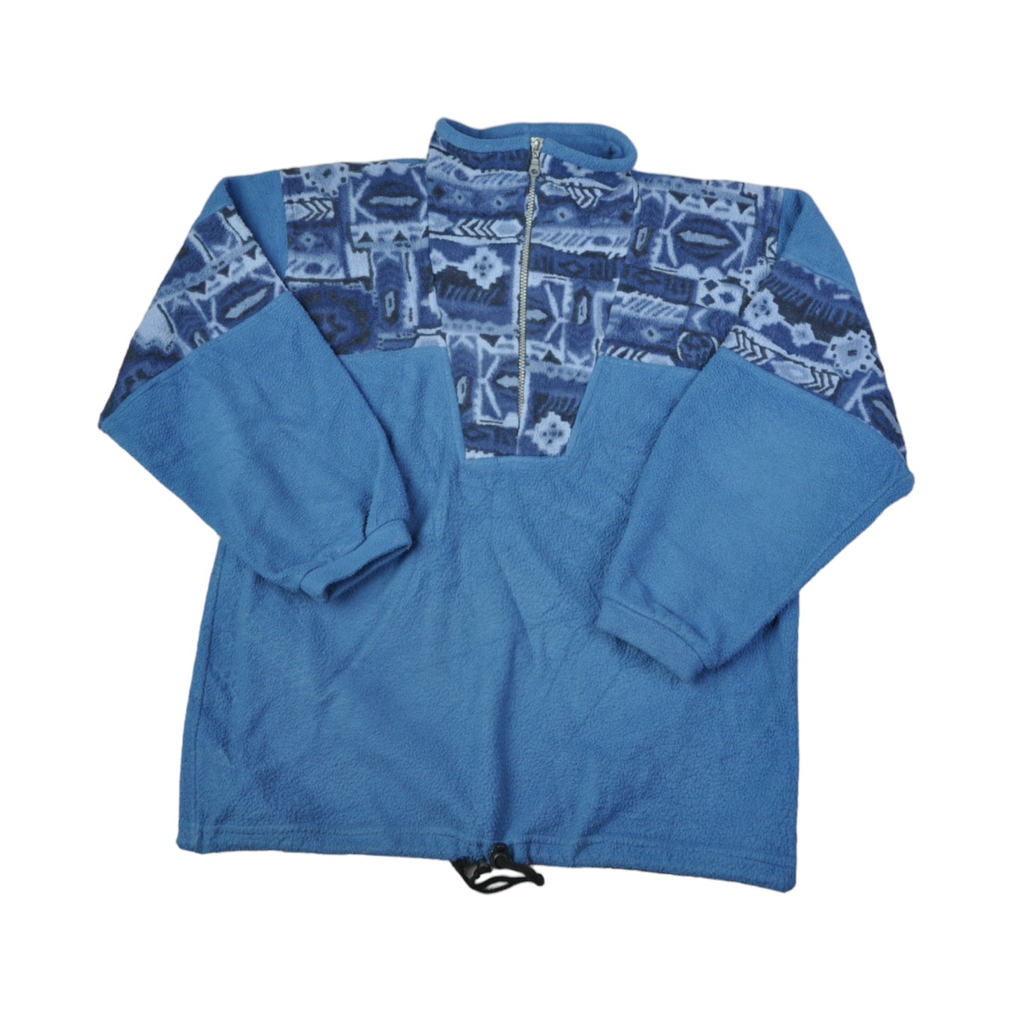 Vintage Fleece 1/4 Zip Retro Pattern Blue Small