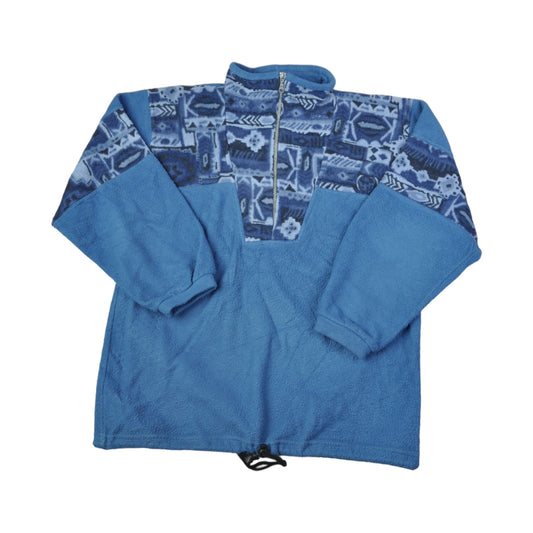 Vintage Fleece 1/4 Zip Retro Pattern Blue Small