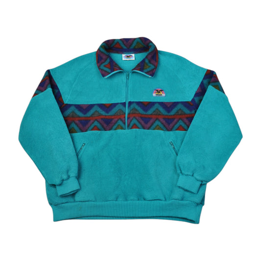 Vintage Salewa Fleece 1/4 Zip Retro Pattern Blue Large