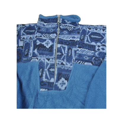 Vintage Fleece 1/4 Zip Retro Pattern Blue Small