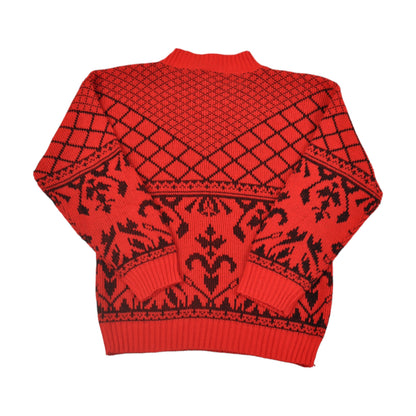 Vintage Knitted Jumper Retro Pattern Red/Black Ladies Medium