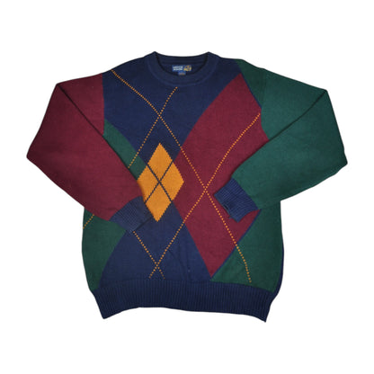 Vintage Knitwear Sweater Argyle Pattern Multi Large