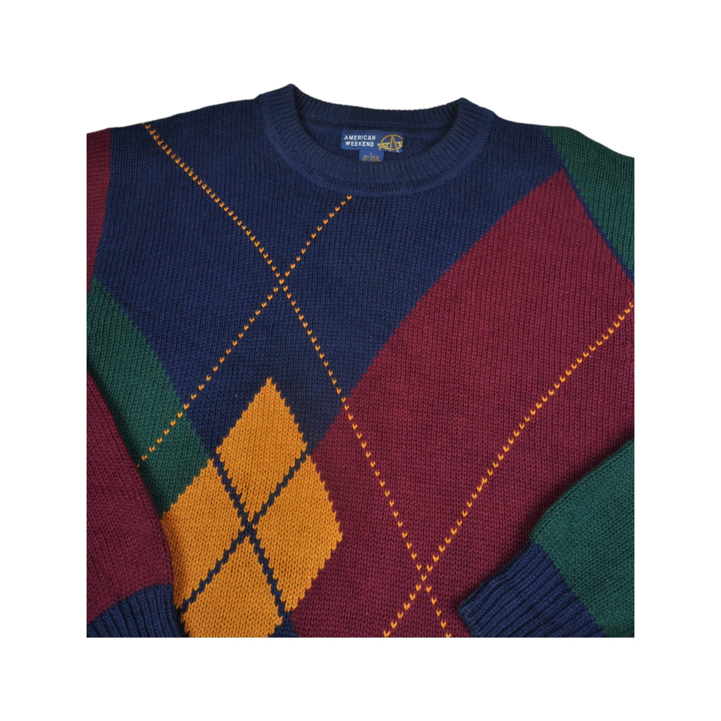 Vintage Knitwear Sweater Argyle Pattern Multi Large