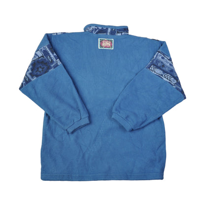 Vintage Fleece 1/4 Zip Retro Pattern Blue Small