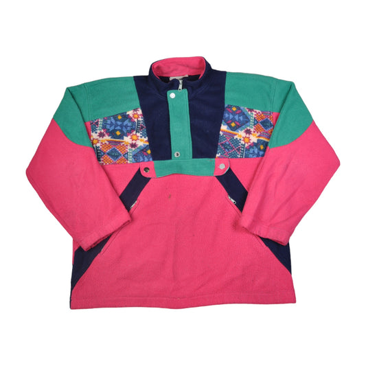 Vintage Fleece 1/4 Zip Retro Pattern Multi Large