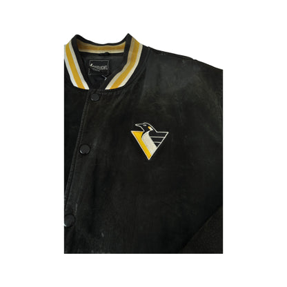 Vintage 90's Pittsburgh Penguins Suede Jacket Black XL