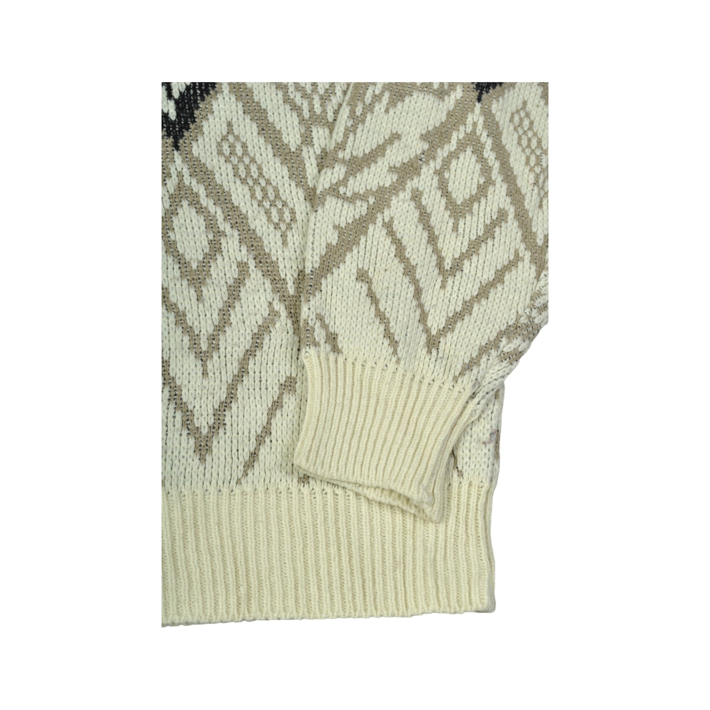 Vintage Knitwear Sweater Retro Pattern Beige Ladies Small