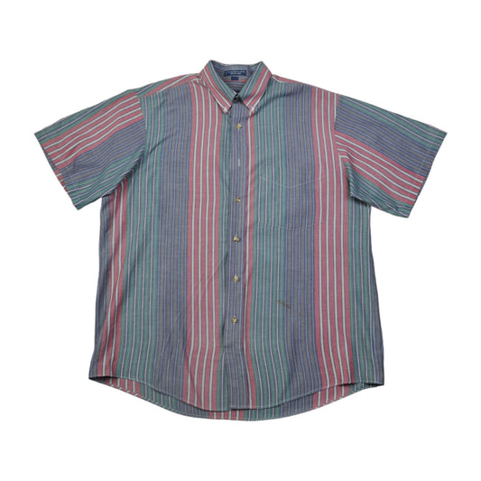 Vintage Shirt 90s Van Heusen Striped Pattern short Sleeve Blue Medium