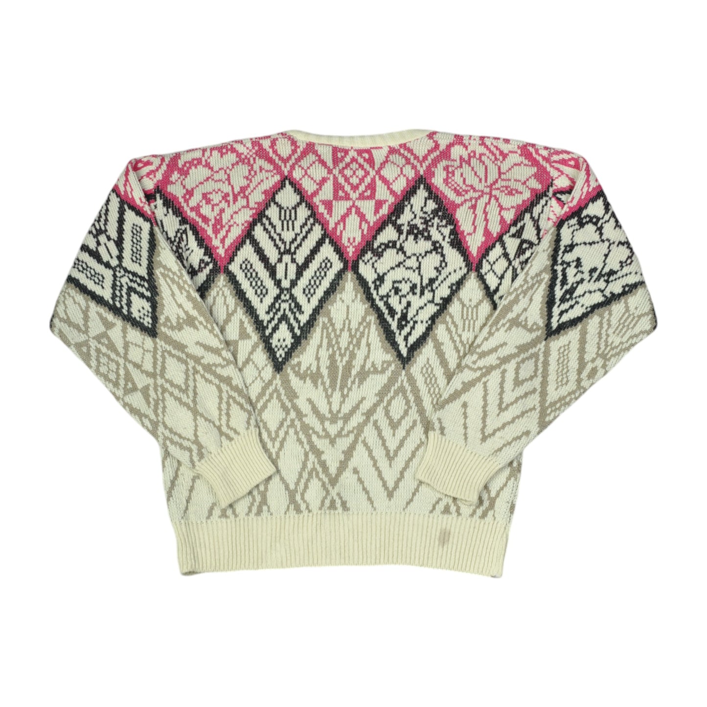 Vintage Knitwear Sweater Retro Pattern Beige Ladies Small