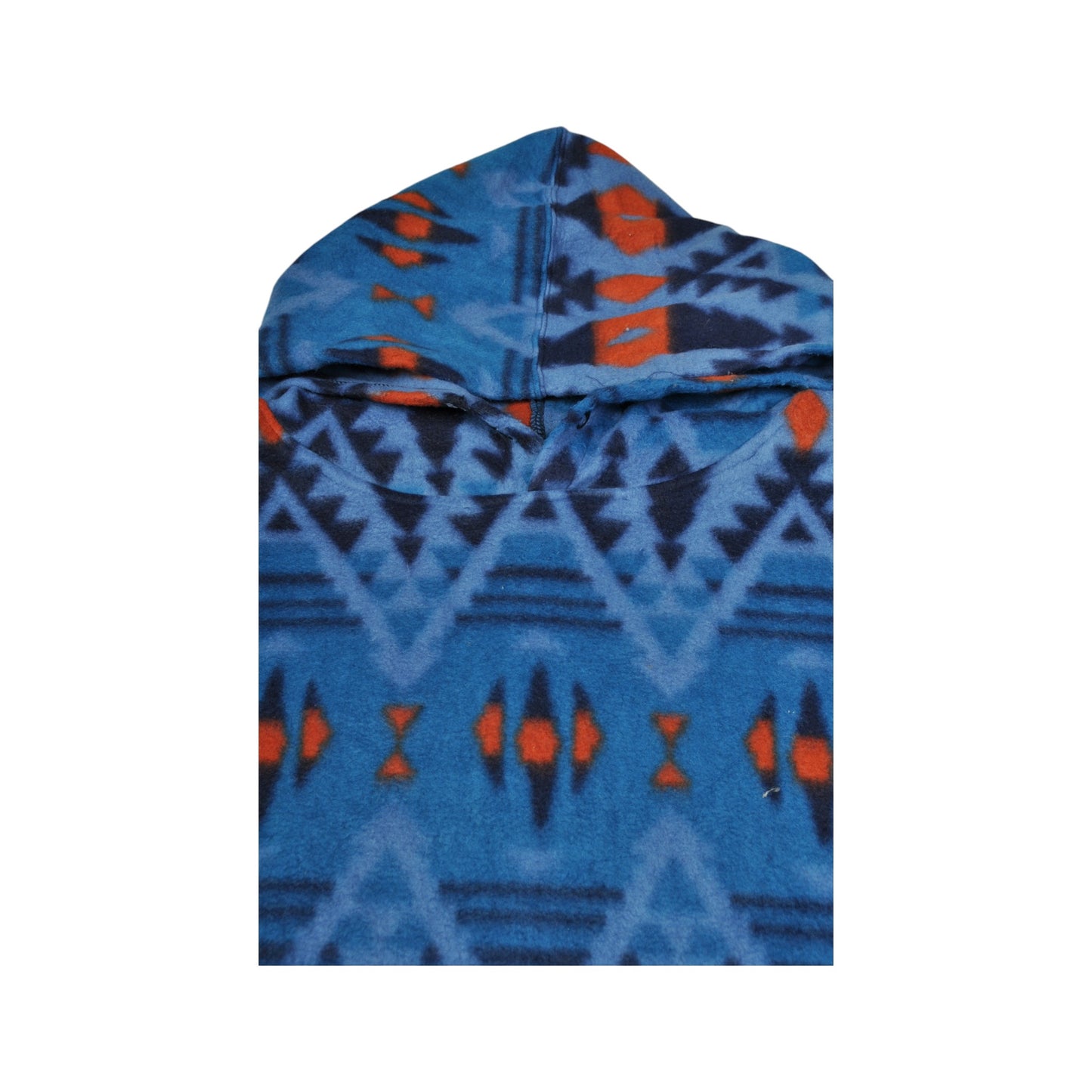 Vintage Hooded Fleece Jacket Aztec Pattern Blue Large