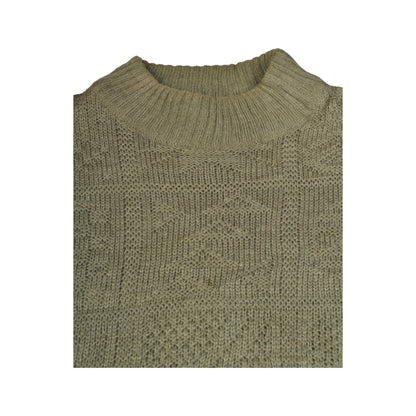 Vintage High Neck Knitwear Sweater Retro Pattern Green Large