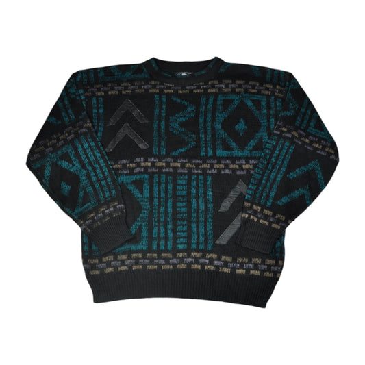 Vintage Knitwear Sweater Retro Pattern Black Medium