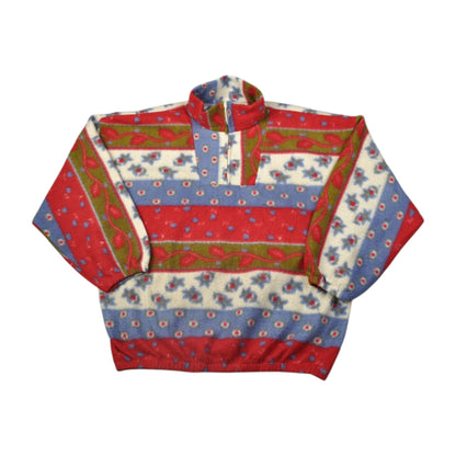 Vintage Fleece 1/4 Zip Retro Pattern Multi Ladies Large