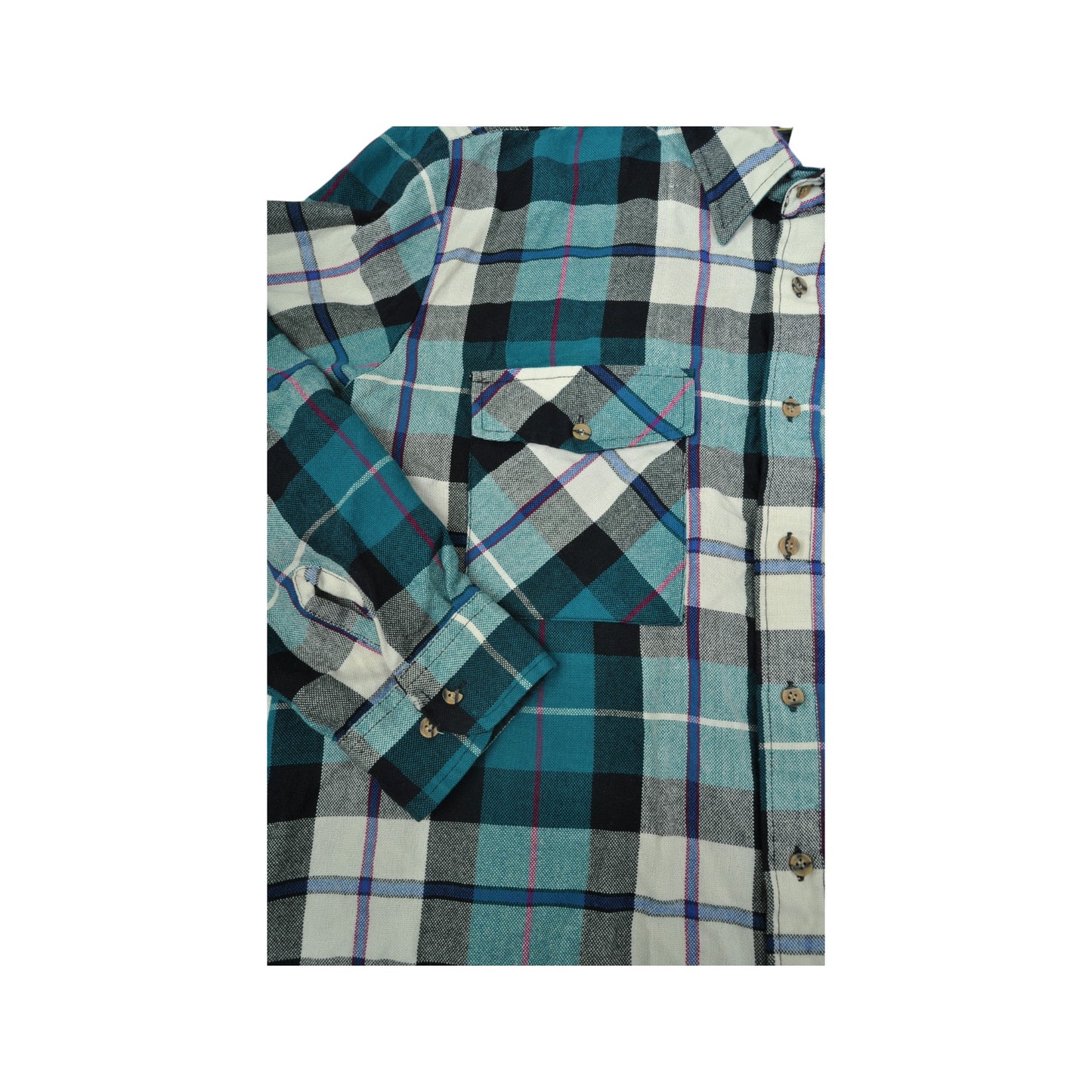 Vintage Flannel Shirt Long Sleeved Checked Blue Large