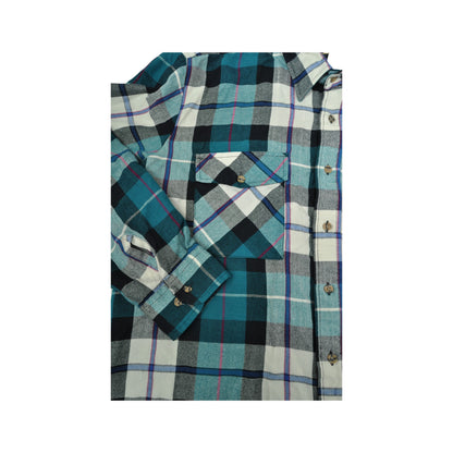 Vintage Flannel Shirt Long Sleeved Checked Blue Large