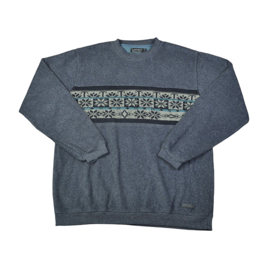 Vintage Sweater Fleece Retro Pattern Blue Medium