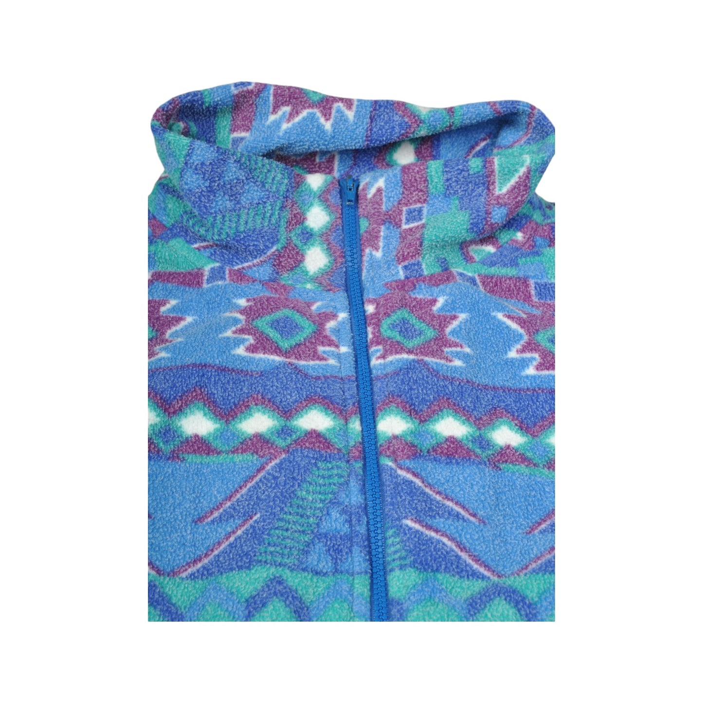 Vintage Fleece Jacket Retro Pattern Blue Large