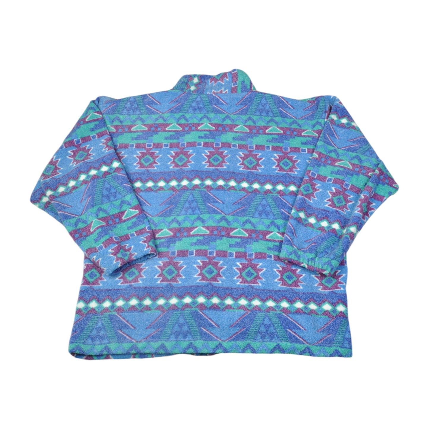 Vintage Fleece Jacket Retro Pattern Blue Large