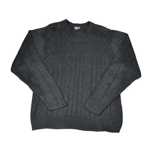 Vintage Rundhals Strickpullover Muster Grau Groß