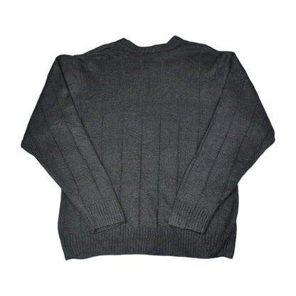 Vintage Rundhals Strickpullover Muster Grau Groß