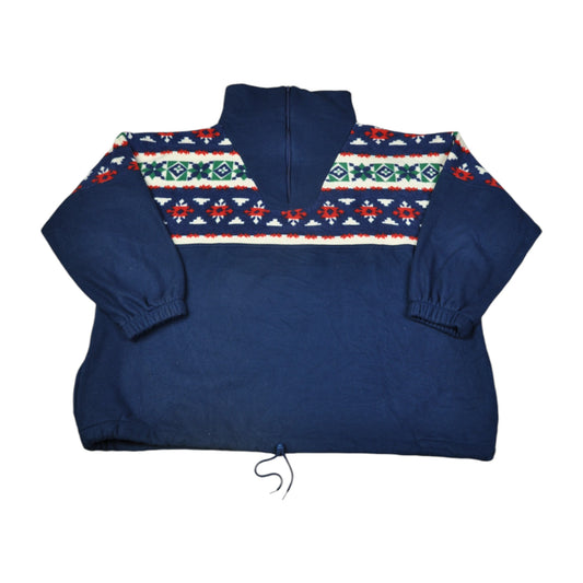 Vintage Fleece 1/4 Zip Retro Pattern Blue XL