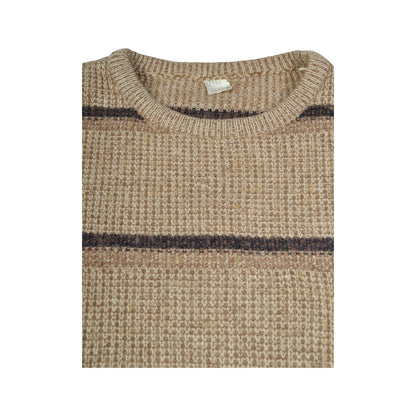 Vintage Rundhals Strickpullover Streifenmuster Beige Medium