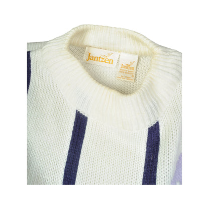 Vintage Strickpullover Retro Muster Off White Damen Groß